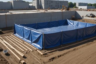Bâche charpentier protégeant un chantier en construction