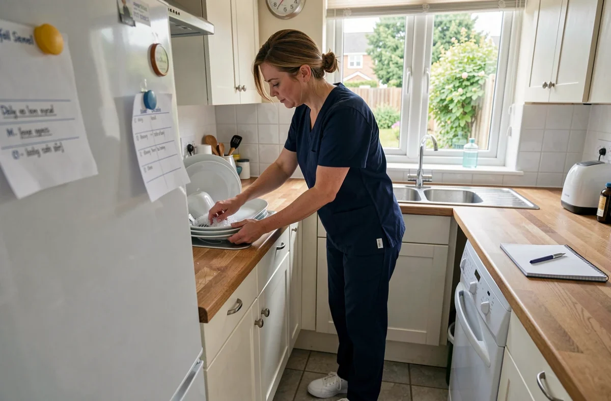 Aide ménagère professionnelle effectuant des tâches domestiques pour un patient en maladie chronique