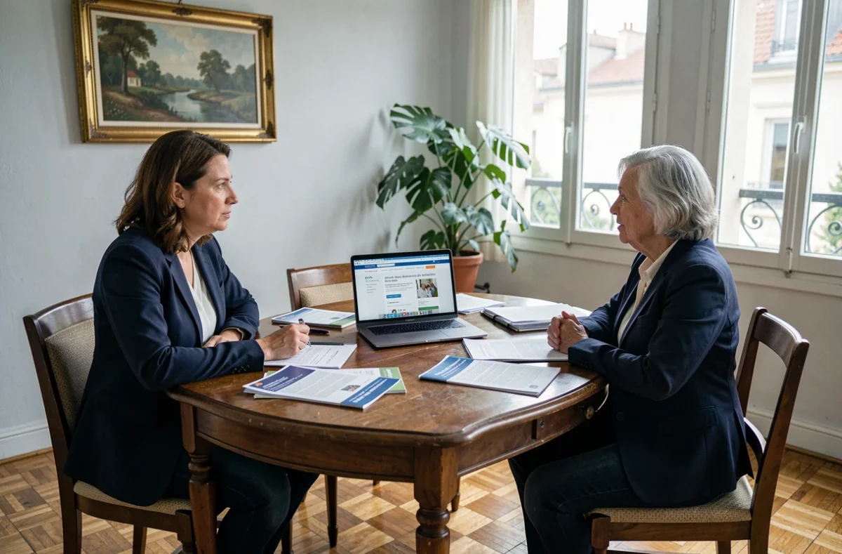 Consultation entre une assistante sociale et une patiente pour obtenir une aide ménagère en cas de maladie longue durée