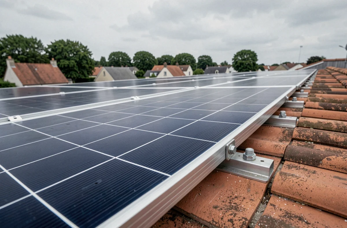Gros plan sur des panneaux solaires photovoltaïques installés sur un toit bordelais