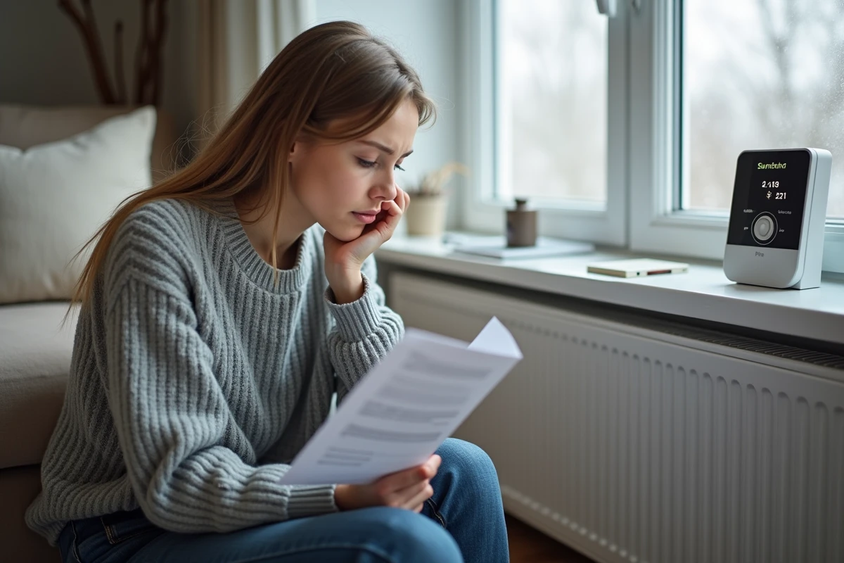 Femme consultante un manuel de pompe à chaleur à la maison