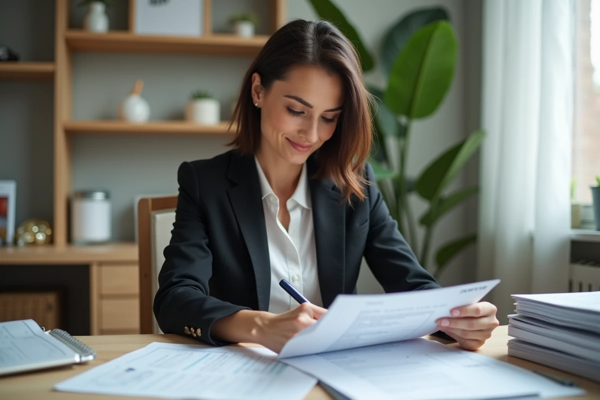 Femme professionnelle en bureau lumineux et organisé