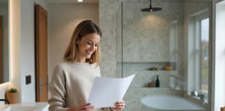 Refaire une salle de bain complète : prix idéal et conseils pratiques Femme souriante dans une salle de bain rénovée