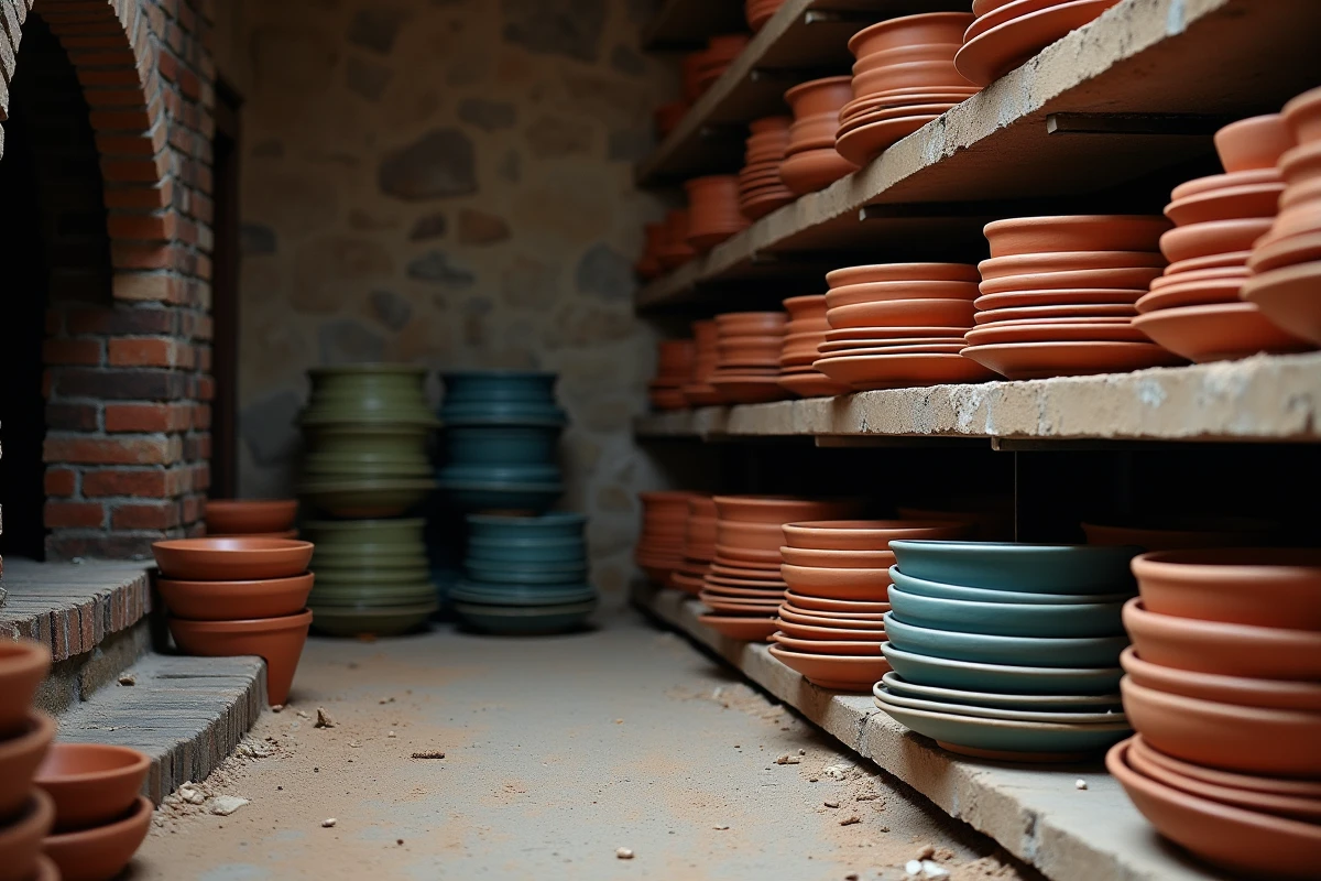 Four de cuisson chargé de pièces en faïence traditionnelle prêtes à être cuites à la Poterie BECK de Soufflenheim