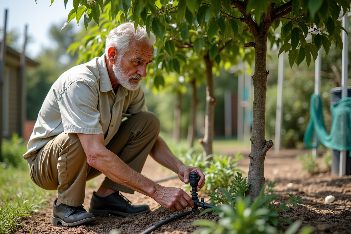 Homme âgé posant un système d