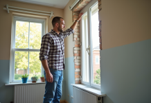 Ajouter une fenêtre sans permis de construire : ce que dit la réglementation Homme mesurant une nouvelle fenetre dans une maison