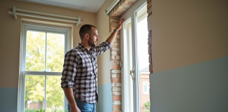 Homme mesurant une nouvelle fenetre dans une maison