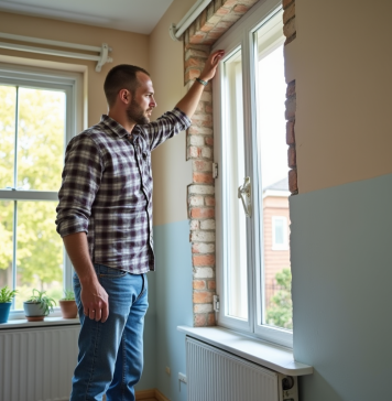 Homme mesurant une nouvelle fenetre dans une maison