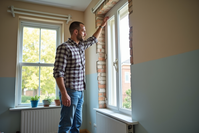 Homme mesurant une nouvelle fenetre dans une maison