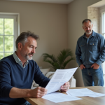 Changement de fenêtre : déduction fiscale et avantages à connaître ! Homme en jeans et pull bleu examine des documents de renovation