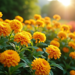 Jardin coloré avec fleurs de kerria et kniphofia en pleine floraison