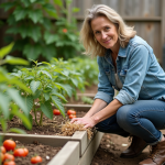 Adaptation au changement climatique dans son jardin : conseils pratiques et astuces Femme au jardin mulchant des tomates jeunes