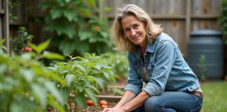 Adaptation au changement climatique dans son jardin : conseils pratiques et astuces Femme au jardin mulchant des tomates jeunes