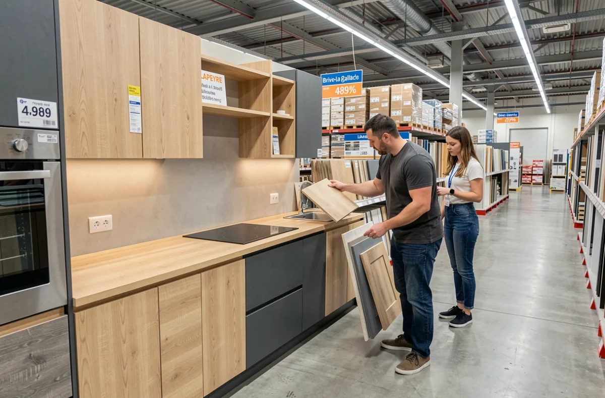 Rayon cuisines Lapeyre à Brive-la-Gaillarde avec exposition de façades et mobilier modulaire
