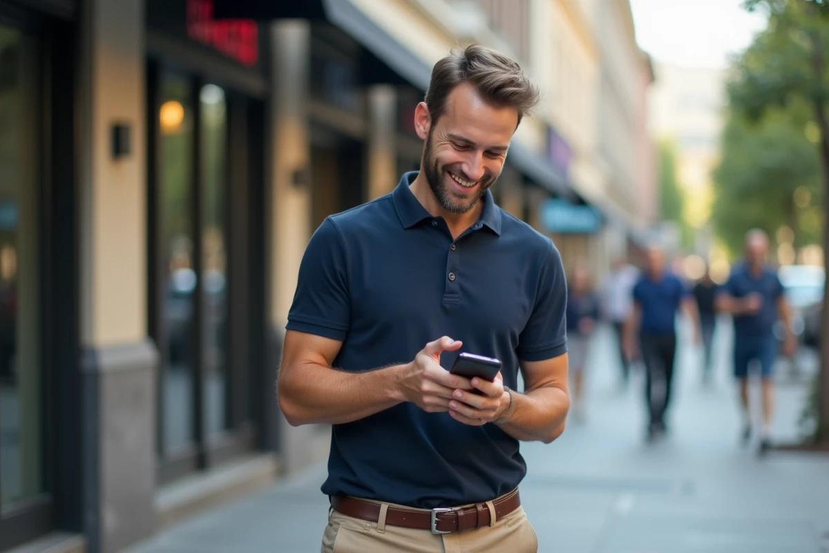 Professionnel Wecassa utilisant son smartphone pour gérer ses missions en ville